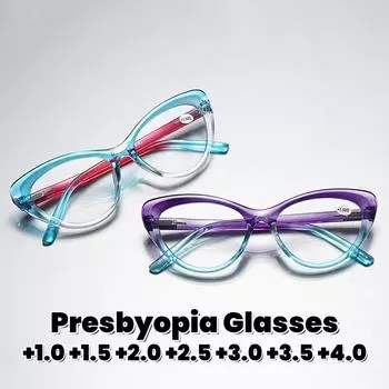 Женские и мужские прозрачные очки для чтения, модные очки с большой оправой «кошачий глаз», очки для пресбиопии, блокирующие синий свет, защитные очки для глаз +1.0 синий