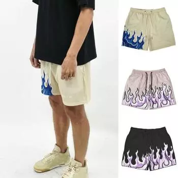 Женские и мужские шорты с пламенным принтом, эластичные шорты на талии для бега, быстросохнущие спортивные повседневные шорты с широкими штанинами 2XL фиолетовый