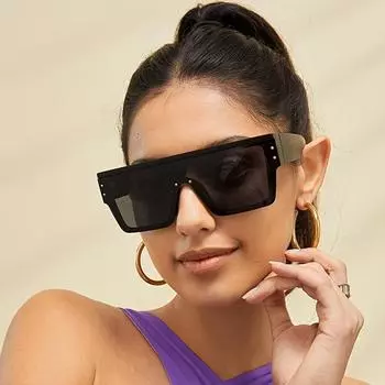 Женские и мужские солнцезащитные очки в квадратной оправе с плоским верхом, роскошные брендовые дизайнерские солнцезащитные очки с заклепками, винтажные цельные солнцезащитные очки в стиле панк UV400