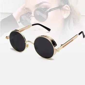 Женские и мужские солнцезащитные очки в стиле стимпанк, круглые очки в металлической оправе UV400, очки