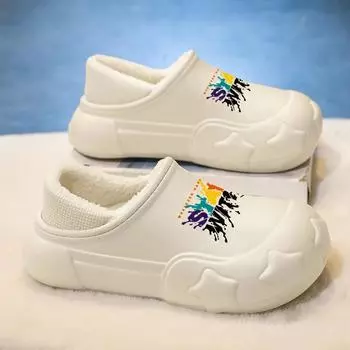 Женские и мужские тапочки EVA водонепроницаемые зимние теплые удобные пушистые плюшевые тапочки с подкладкой для дома на платформе сандалии обувь для дома и улицы 36-37