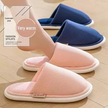 Женские и мужские тапочки из утолщенного хлопка: Нескользящий, для использования в помещении и на улице, с бархатом, теплый, в осенне-зимнем стиле. upgraded version, winter plus velvet, size 42-43 светло-серый