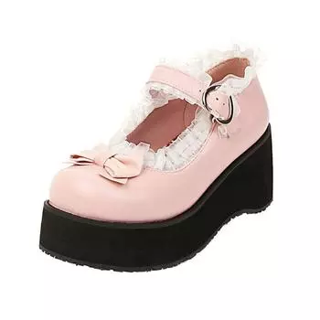 Женские и мужские туфли для косплея, милые оборки в стиле Лолиты с бантом, кружевные свадебные туфли для девочек, платье принцессы на танкетке, розовое, черное, большой размер 48 33 чёрный