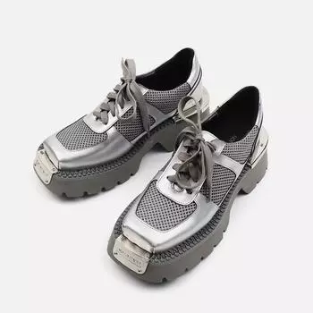 Женские и мужские туфли на плоской подошве, модные туфли на квадратной подошве из кожи в британском стиле на платформе в стиле ретро для женщин и мужчин 35 серебряный