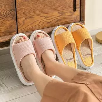 Женские и мужские ультра-толстые хлопковые тапочки для дома и дома, на все времена года, с мягкой подошвой, японские, для пар, льняные, милые, красивые 36-37 коричневый