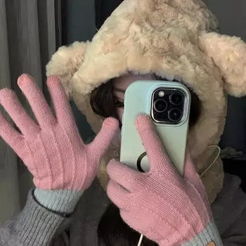 Женские и мужские утолщенные теплые зимние перчатки, эластичные трикотажные варежки с закрытыми пальцами, двойные цветные перчатки серый