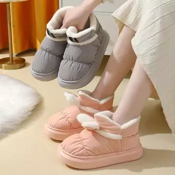 Женские и мужские водонепроницаемые зимние пуховые хлопковые тапочки с каблуком из ЭВА и нескользящей подошвой 38-39