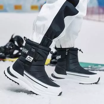 Женские и мужские зимние ботинки с толстым флисом, теплые и нескользящие, короткие ботинки 41 черный белый