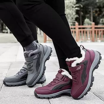 Женские и мужские зимние ботинки, толстые плюшевые водонепроницаемые ботильоны, зимняя обувь для пар, теплые меховые ботинки женские 39 чёрный