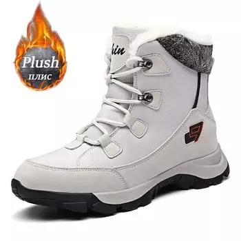 Женские и мужские зимние ботинки, удобные плюшевые ботинки на платформе, нескользящая зимняя обувь для пар, теплые ботильоны, черная водонепроницаемая модная обувь 35 чёрный