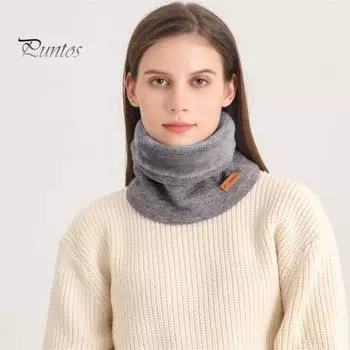 Женские и мужские зимние гетры на шею, однотонный шарф с круглыми петлями, однотонный вязаный шарф с толстой флисовой подкладкой вино красного