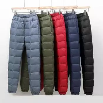 Женские и мужские зимние пуховые брюки с высокой талией, белые теплые прямые повседневные брюки на утином пуху XXXL чёрный