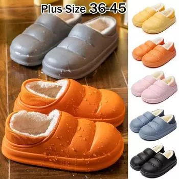 Женские и мужские зимние тапочки, непромокаемые тапочки из ЭВА, теплая мягкая плюшевая хлопковая обувь, тапочки для пары на каблуке, домашняя домашняя обувь 36-37 чёрный