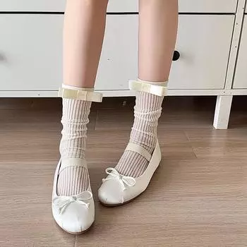 Женские и женские носки с 3D-бантом и свободным ворсом, милые, с вертикальными полосками, черные, белые, серые, средней длины, дышащие, стильные, милые носки серый