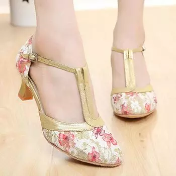 Женские и женские туфли для латинских танцев с закрытым носком, блестящая ткань, туфли для вальса, бальные туфли с Т-образным ремнем, каблук 3,5 см 34 розовый