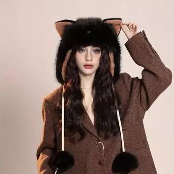 Женские и женские уши для защиты ушей, ветрозащитная зимняя утолщенная теплая шапка с милыми мультяшными ушками