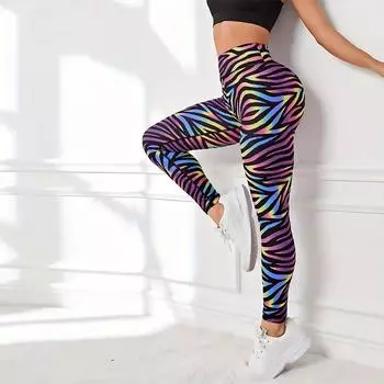 Женские изогнутые линии принты эластичные леггинсы для йоги фитнес бег спортзал спорт активные брюки XS разноцветный