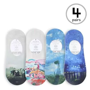 Женские известные картины с принтом, забавные новинки, повседневные хлопковые носки для экипажа, YC14 22cm-25cm