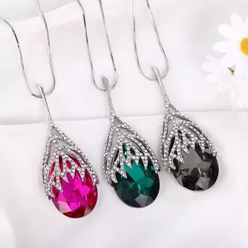 Женские Ювелирные Изделия Кристалл Ожерелье Женщины Femme Waterdrop Shaped Мода Геометрическая Длинная Цепочка Зимний Свитер Цепи Винтаж Элегантные Длинные Ожерелья Подарки серый