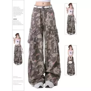 Женские камуфляжные брюки-карго Harajuku Streetwear Parachute Брюки Y2k Retro 2000-х 90-х Эстетика Винтажные брюки Одежда 2024 S