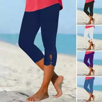 Женские капри для йоги, леггинсы-капри с высокой талией, эластичные компрессионные брюки для тренировок, бега, йоги, путешествий S чёрный