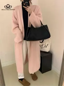 Женские кардиганы больших размеров на осень, повседневный длинный вязаный кардиган, женский свитер, пальто, новые кардиганы, женская одежда one size розовый