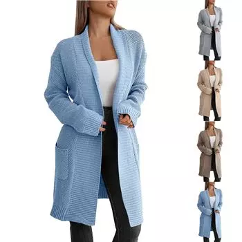 Женские кардиганы большого размера, однотонный мягкий вязаный кардиган с длинными рукавами и карманами