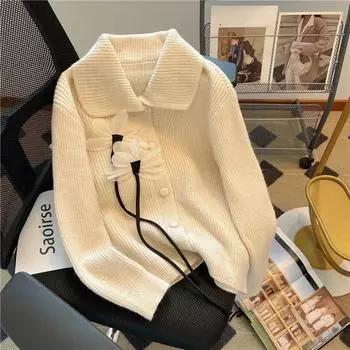 Женские кардиганы с 3D-цветочным принтом, корейские вязаные свитера оверсайз, винтажные топы, милые однотонные кардиганы, женская одежда, мода One Size розовый