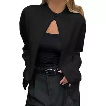 Женские кардиганы с пуговицами спереди и V-образным вырезом, легкие трикотажные кардиганы L чёрный