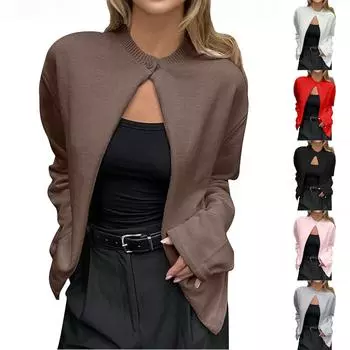 Женские кардиганы с пуговицами спереди и V-образным вырезом, легкие трикотажные кардиганы L чёрный