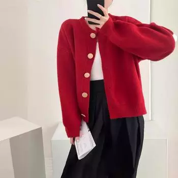 Женские кардиганы свитер с круглым вырезом осень-зима вязаные свободные кардиганы однотонные однобортные женские свитера L белый