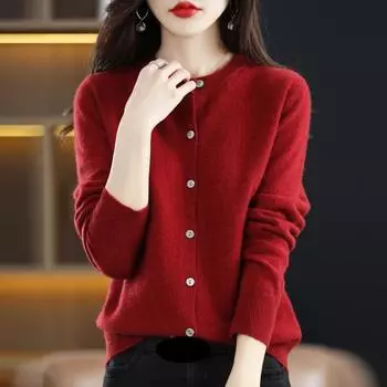 Женские кардиганы свитер с круглым вырезом весна-осень вязаные кашемировые кардиганы однотонные однобортные свитера XXL жёлтый