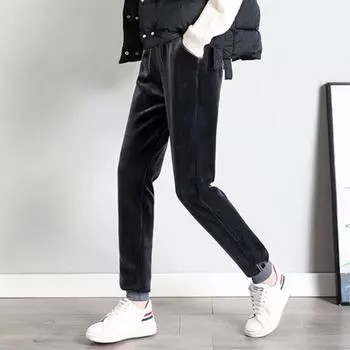 Женские кашемировые узкие брюки женские повседневные теплые шаровары с флисовой подкладкой осенне-зимние спортивные брюки S чёрный