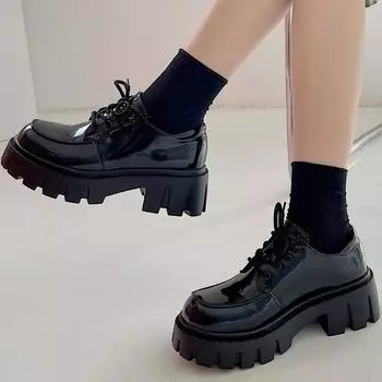 Женские кеды на массивном квадратном каблуке, высокие носки, новая осенняя модная обувь на платформе, повседневная женская обувь на шнуровке 36 чёрный