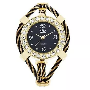 Женские классические кварцевые наручные часы со стразами, плетеный браслет, подарок синий