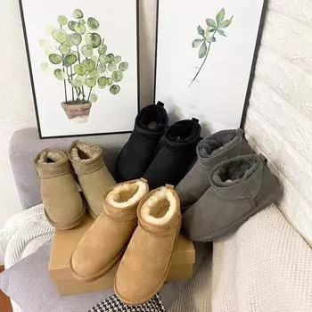 «Женские классические мини-сапоги из кожи и меха с бархатом, нескользящей шерстью, теплым хлопком для мужчин» 38