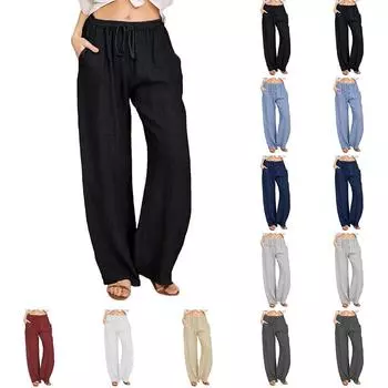 Женские классические однотонные повседневные брюки с эластичной резинкой на талии S = US 2 чёрный