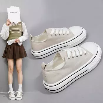 Женские классические парусиновые кроссовки. Низкие парусиновые туфли на шнуровке. Легкие повседневные теннисные туфли. Кроссовки. Удобные парусиновые туфли на платформе для женщин. 35 бежевый