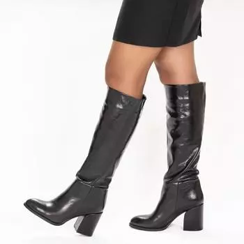 Женские классические сапоги до колена с острым носком на толстом каблуке