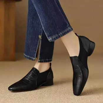 Женские классические туфли из натуральной кожи на низком каблуке, ретро-лоферы, офисные повседневные удобные туфли-лодочки Zaptos Mujer 35