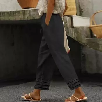 Женские классические универсальные модные брюки из хлопка и льна S чёрный