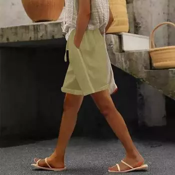 Женские классические универсальные модные шорты из хлопка и льна XXL бежевый