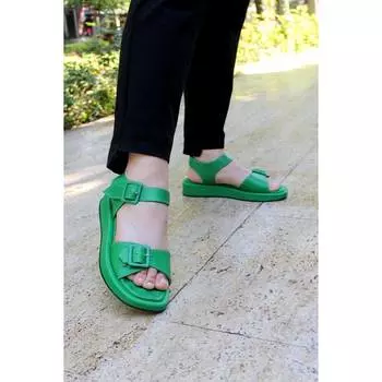 Женские классические зеленые сандалии из натуральной кожи Комфортные повседневные качественные стильные легкие сандалии