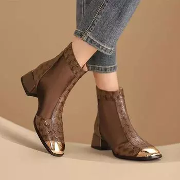 Женские классные ботинки, босоножки на среднем каблуке, модная обувь, короткие ботинки с толстым квадратным носком, осенние новые туфли-лодочки, женский тренд, Zapatos 35