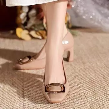 Женские классные легкие туфли на квадратном каблуке винно-красного цвета для весны и лета, женские классические черные туфли на каблуках для офиса, бежевые, для работы, A146 35