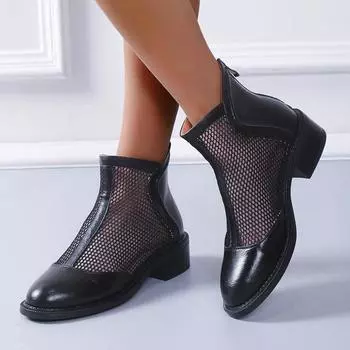 Женские классные женские римские ботинки в европейском и американском стиле с сеткой на толстом каблуке и молнией сзади Женские классные ботинки 35 чёрный