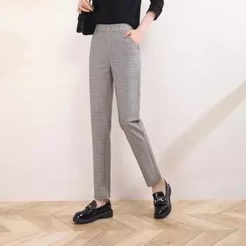 Женские клетчатые брюки-сигареты с высокой талией — облегающие, прямые, повседневные, коллекция весна 2025 г. 32/XXXXL (140-150 jin)