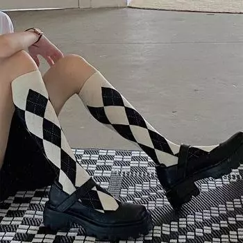Женские клетчатые чулки в британском стиле, длинные носки, гольфы до бедра для школьников в японском стиле, милые гольфы в стиле каваи для девочек