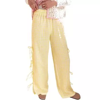 Женские клетчатые полосатые брюки с высокой талией, повседневные брюки для тренировок, спортивные брюки для отдыха S жёлтый