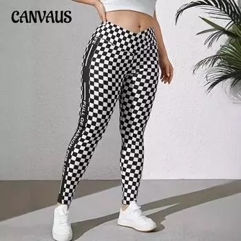 Женские клетчатые принтованные брюки с высокой талией, мягкие повседневные, модные, для фитнеса, спорта, йоги, брюки больших размеров 0XL